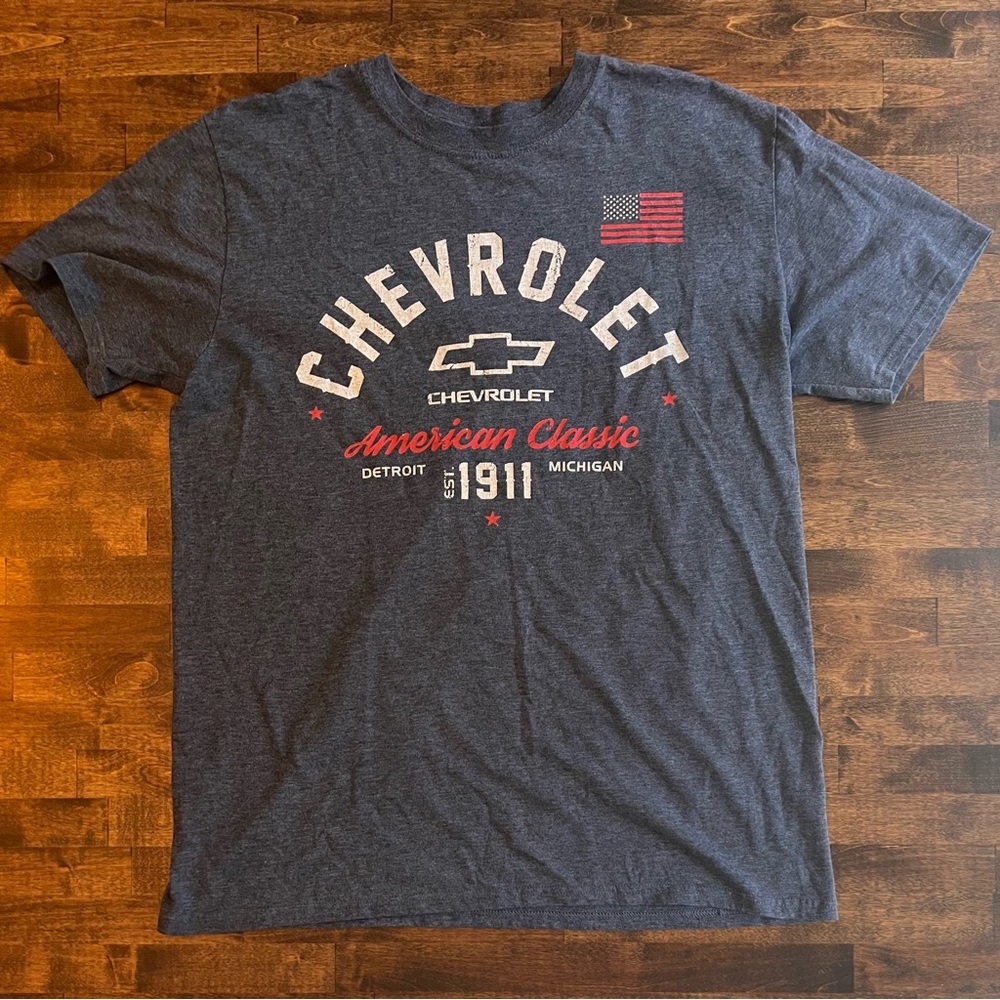 Chevrolet American classic graphic heathered navy unisex large cotton tee